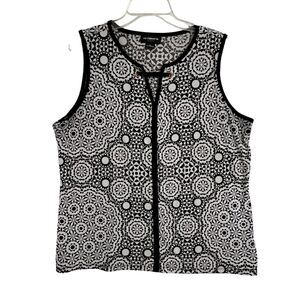 LIZ CLAIBORNE Sleeveless Blouse Womens XL Black White Geometric Stretch Top